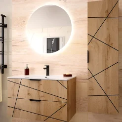 Petits-Meubles Ensemble meuble simple vasque encastree 80cm et colonne Teren Bois* Ensemble Meuble De Salle De Bains