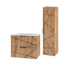 Petits-Meubles Ensemble meuble simple vasque encastree 80cm et colonne Teren Bois* Ensemble Meuble De Salle De Bains