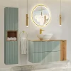 Petits-Meubles Ensemble meuble simple vasque 100cm et colonne Jade Vert et Bois
