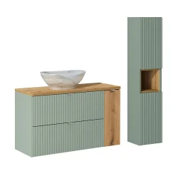 Petits-Meubles Ensemble meuble simple vasque 100cm et colonne Jade Vert et Bois