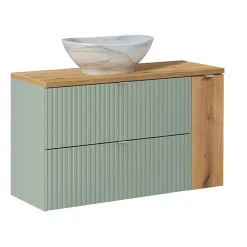 Petits-Meubles Ensemble meuble simple vasque 100cm et colonne Jade Vert et Bois