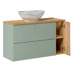 Petits-Meubles Ensemble meuble simple vasque 100cm et colonne Jade Vert et Bois