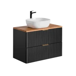 Petits-Meubles Ensemble meuble simple vasque 80cm et colonne Adriel Noir et Bois