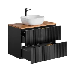 Petits-Meubles Ensemble meuble simple vasque 80cm et colonne Adriel Noir et Bois