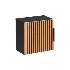 Petits-Meubles Ensemble meuble simple vasque 80cm 2 niches miroir LED colonne et 3 armoires murales Gaia Bois et Noir - Vasque Noir
