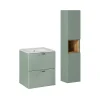 Petits-Meubles Ensemble meuble simple vasque encastree 50cm 2 tiroirs et colonne Jade Vert et Bois* Ensemble Meuble De Salle De Bains