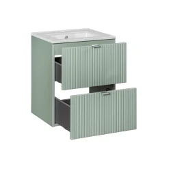 Petits-Meubles Ensemble meuble simple vasque encastree 50cm 2 tiroirs et colonne Jade Vert et Bois* Ensemble Meuble De Salle De Bains
