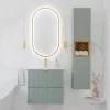 Petits-Meubles Ensemble meuble simple vasque encastree 60cm 2 tiroirs et colonne Jade Vert et Bois