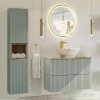 Petits-Meubles Ensemble meuble simple vasque 80cm 2 tiroirs miroir LED et colonne Jade Vert et Bois
