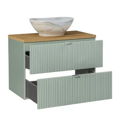 Petits-Meubles Ensemble meuble simple vasque 80cm 2 tiroirs miroir LED et colonne Jade Vert et Bois