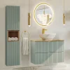 Petits-Meubles Ensemble meuble simple vasque 80cm 2 tiroirs et colonne Jade Vert et Bois