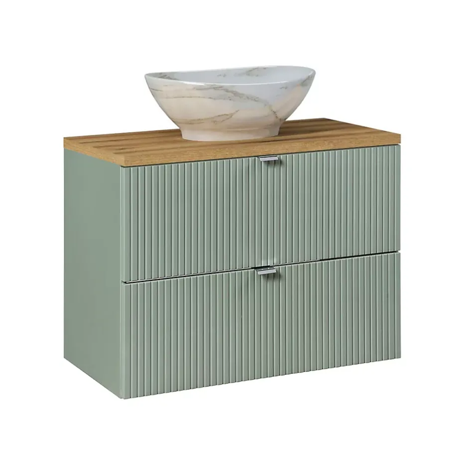 Petits-Meubles Ensemble meuble simple vasque 80cm 2 tiroirs et colonne Jade Vert et Bois