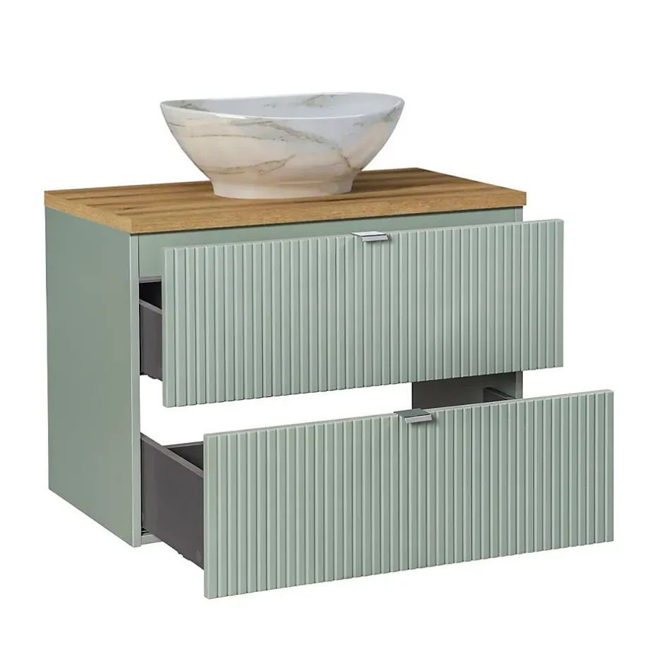 Petits-Meubles Ensemble meuble simple vasque 80cm 2 tiroirs et colonne Jade Vert et Bois