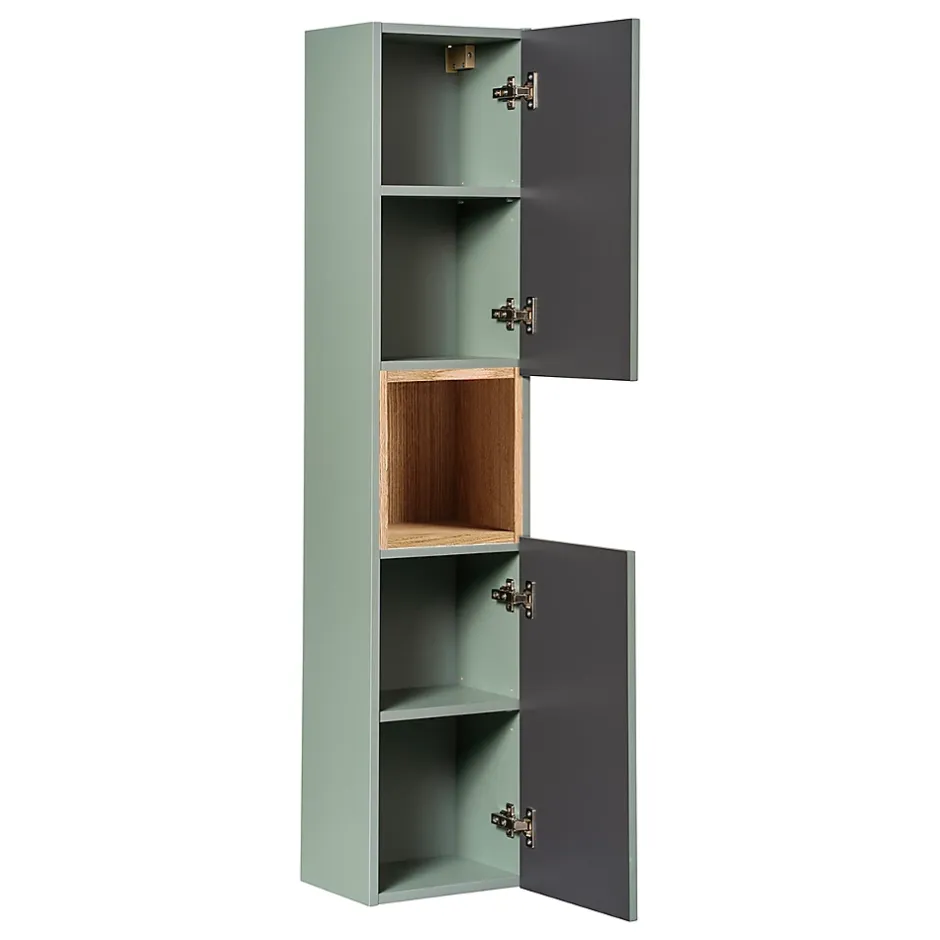 Petits-Meubles Ensemble meuble simple vasque 80cm 2 tiroirs et colonne Jade Vert et Bois