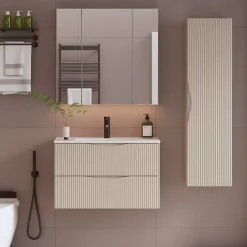 Petits-Meubles Ensemble meuble simple vasque encastree 80cm et colonne Tao Cachemire