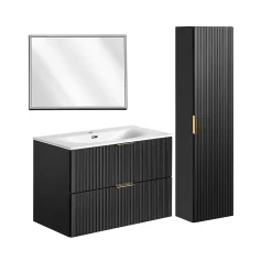 Petits-Meubles Ensemble meuble simple vasque encastree 80cm miroir LED et colonne Adriel Noir