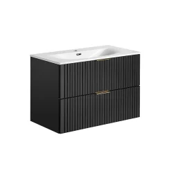 Petits-Meubles Ensemble meuble simple vasque encastree 80cm miroir LED et colonne Adriel Noir