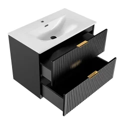 Petits-Meubles Ensemble meuble simple vasque encastree 80cm miroir LED et colonne Adriel Noir