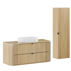 Petits-Meubles Ensemble meuble simple vasque 120cm et colonne Mila Bois* Ensemble Meuble De Salle De Bains