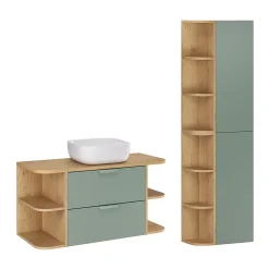 Petits-Meubles Ensemble meuble simple vasque 100cm niches arrondies et colonne Oria Vert mat