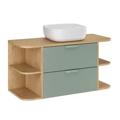 Petits-Meubles Ensemble meuble simple vasque 100cm niches arrondies et colonne Oria Vert mat