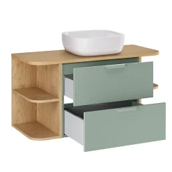 Petits-Meubles Ensemble meuble simple vasque 100cm niches arrondies et colonne Oria Vert mat