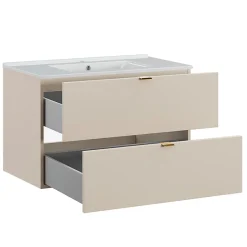 Petits-Meubles Ensemble meuble simple vasque encastree 80cm et colonne Azel Cachemire