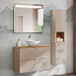 Petits-Meubles Ensemble meuble simple vasque 80cm 2 tiroirs et colonne Manoa Cachemire et Bois* Ensemble Meuble De Salle De Bains