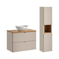Petits-Meubles Ensemble meuble simple vasque 80cm 2 tiroirs et colonne Manoa Cachemire et Bois* Ensemble Meuble De Salle De Bains
