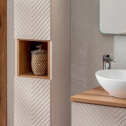 Petits-Meubles Ensemble meuble simple vasque 80cm 2 tiroirs et colonne Manoa Cachemire et Bois* Ensemble Meuble De Salle De Bains