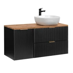 Petits-Meubles Ensemble meuble simple vasque 120cm panier à linge et colonne Adriel Noir et Bois* Ensemble Meuble De Salle De Bains