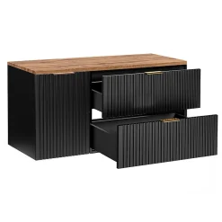 Petits-Meubles Ensemble meuble simple vasque 120cm panier à linge et colonne Adriel Noir et Bois* Ensemble Meuble De Salle De Bains
