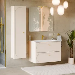 Petits-Meubles Ensemble meuble simple vasque encastree 80cm et colonne Sanae Beige sable