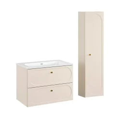 Petits-Meubles Ensemble meuble simple vasque encastree 80cm et colonne Sanae Beige sable