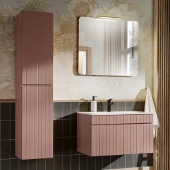 Petits-Meubles Ensemble meuble simple vasque encastree 80cm et colonne Zelie Rose
