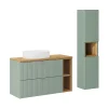 Petits-Meubles Ensemble meuble simple vasque 100cm 2 tiroirs 2 niches et colonne Jade Vert et Bois
