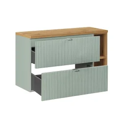 Petits-Meubles Ensemble meuble simple vasque 100cm 2 tiroirs 2 niches et colonne Jade Vert et Bois