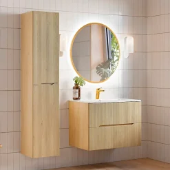 Petits-Meubles Ensemble meuble simple vasque encastree 80cm et colonne Isaline Bois* Ensemble Meuble De Salle De Bains