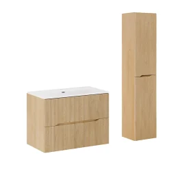 Petits-Meubles Ensemble meuble simple vasque encastree 80cm et colonne Isaline Bois* Ensemble Meuble De Salle De Bains
