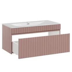 Petits-Meubles Ensemble meuble simple vasque encastree 100cm et colonne Zelie Rose