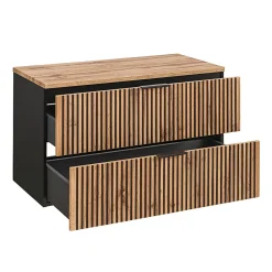 Petits-Meubles Ensemble meuble simple vasque 100cm miroir LED et colonne Gaia Bois et Noir - Vasque Noir