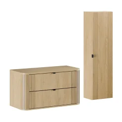 Petits-Meubles Ensemble meuble sous vasque 100cm et colonne Mila Bois* Meuble Sous-Vasque