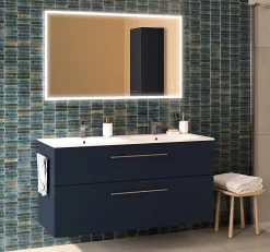 Geberit Ensemble meuble sous vasque l.130 cm bleu + vasque céramique Selva* Meuble Vasque