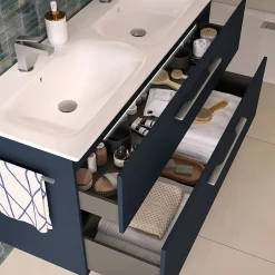 Geberit Ensemble meuble sous vasque l.130 cm bleu + vasque céramique Selva* Meuble Vasque