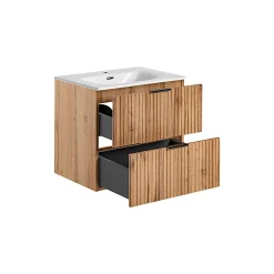 Stellameuble ENSEMBLE MEUBLE VASQUE 60 CM AVEC CéRAMIQUE SKY FINITION CHêNE WOTAN ADEL OAK* Meuble Sous Lavabo