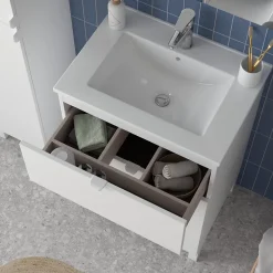 Randal Ensemble meuble vasque blanc mat l.60 cm + plan vasque blanc en céramique + miroir, Otto* Meuble Vasque