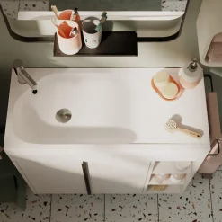 GoodHome Ensemble meuble vasque faible profondeur blanc avec porte-serviettes l.85 x H.82 x P.36 cm + plan vasque résine blanc + miroir, Maza* Ensemble Meuble De Salle De Bains|Meuble De Salle De Bains Faible Profondeur