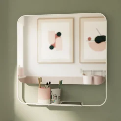 GoodHome Ensemble meuble vasque faible profondeur effet bois avec porte-serviettes l.85 x H.82 x P.36 cm + plan vasque résine blanc + miroir, Maza