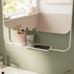GoodHome Ensemble meuble vasque faible profondeur effet bois avec porte-serviettes l.85 x H.82 x P.36 cm + plan vasque résine blanc + miroir, Maza