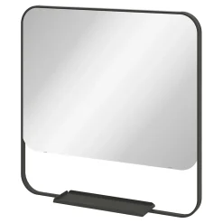 GoodHome Ensemble meuble vasque faible profondeur noir avec porte-serviettes l.85 x H.82 x P.36 cm + plan vasque blanc résine + miroir, Maza* Meuble Vasque|Ensemble Meuble De Salle De Bains